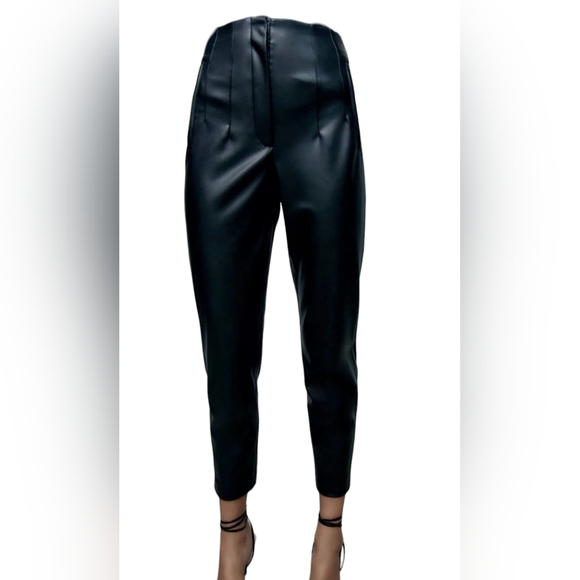 Zara High waisted pants size-Small Black Leather Effect 🔥 - Picture 3 of 14